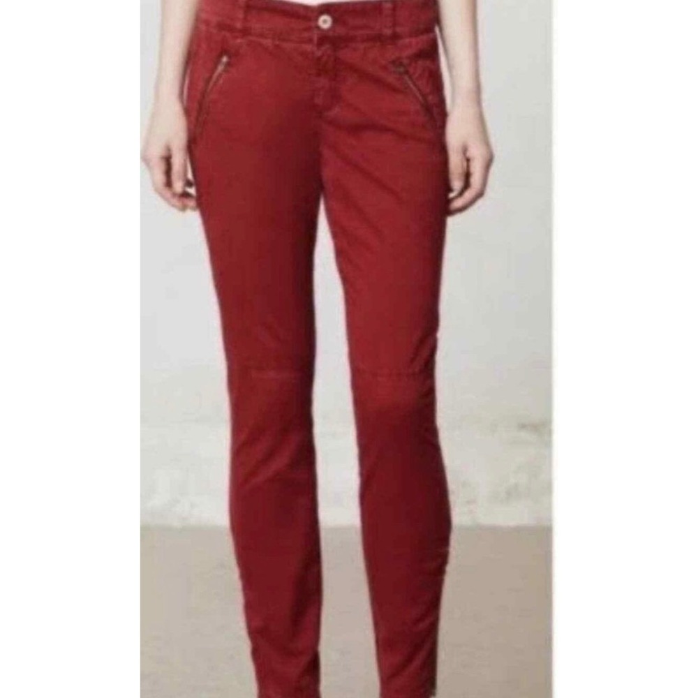 Pilcro and the Letterpress Stet Slim Ankle Moto Pants Red Women Size 4